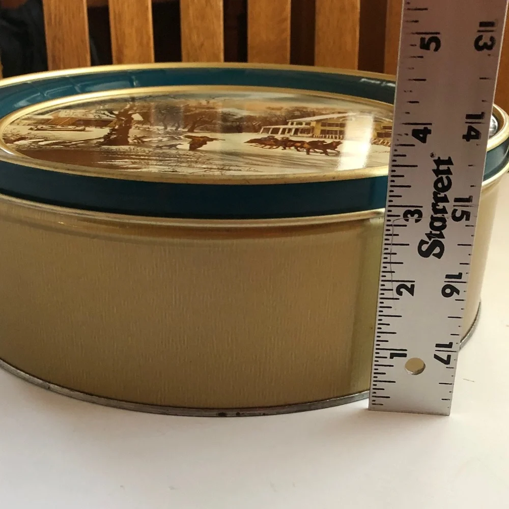 Currier & Ives 'American Homestead Winter' Decorative tin - Teal & Gold